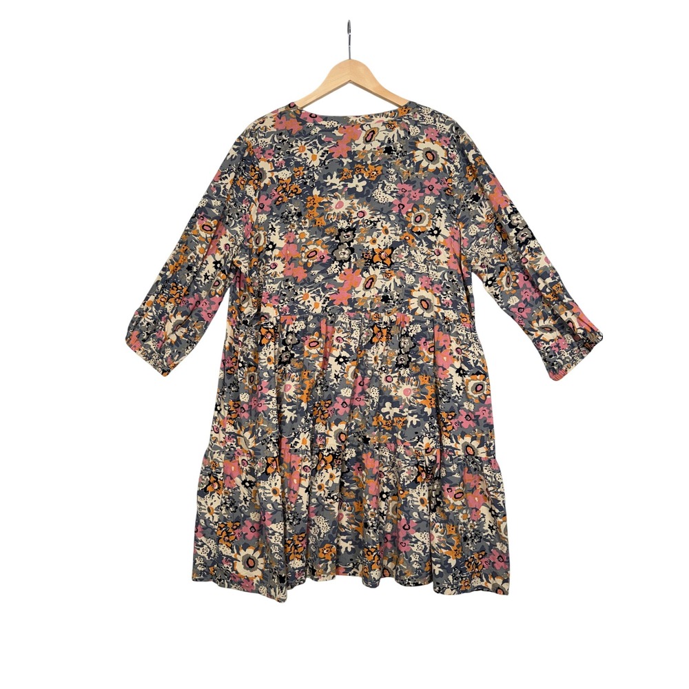 Natural Life Floral Tiered Tunic Dress XL Multicolor Boho Flowy Henley READ! - Picture 2 of 10